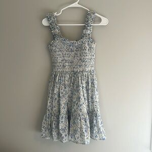 NEW Aqua Smocked Stretch Tiered Ruffle Pullover Mini Floral Print Dress XS